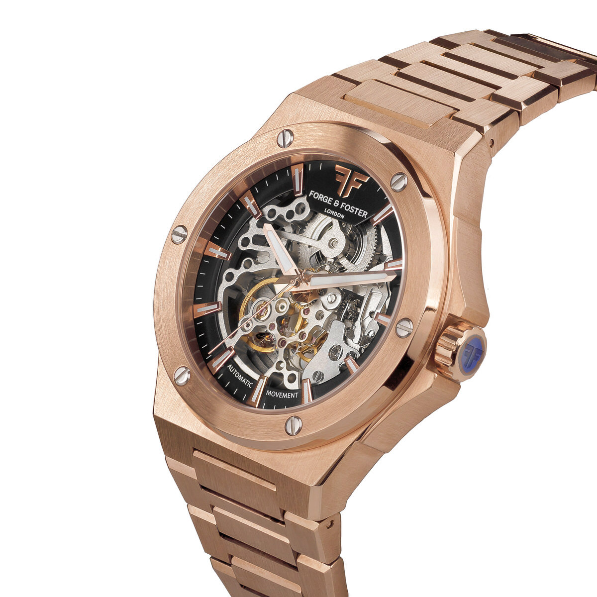 zdjęcie zegarka na rękę metalowy w kolorze rosegold z boku side forge&foster fotografia produktowa rzeszów